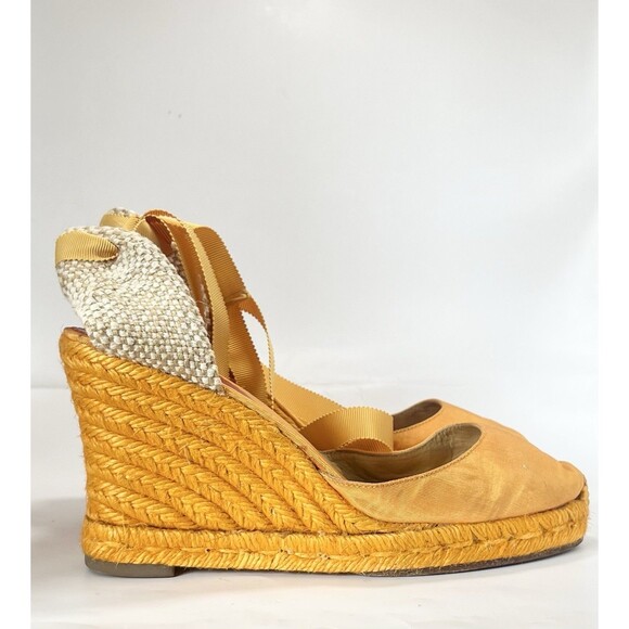 Christian Louboutin Espadrilles Sandals Heels Orange w/ Ribbon Tie Sz 36 6 Y2K